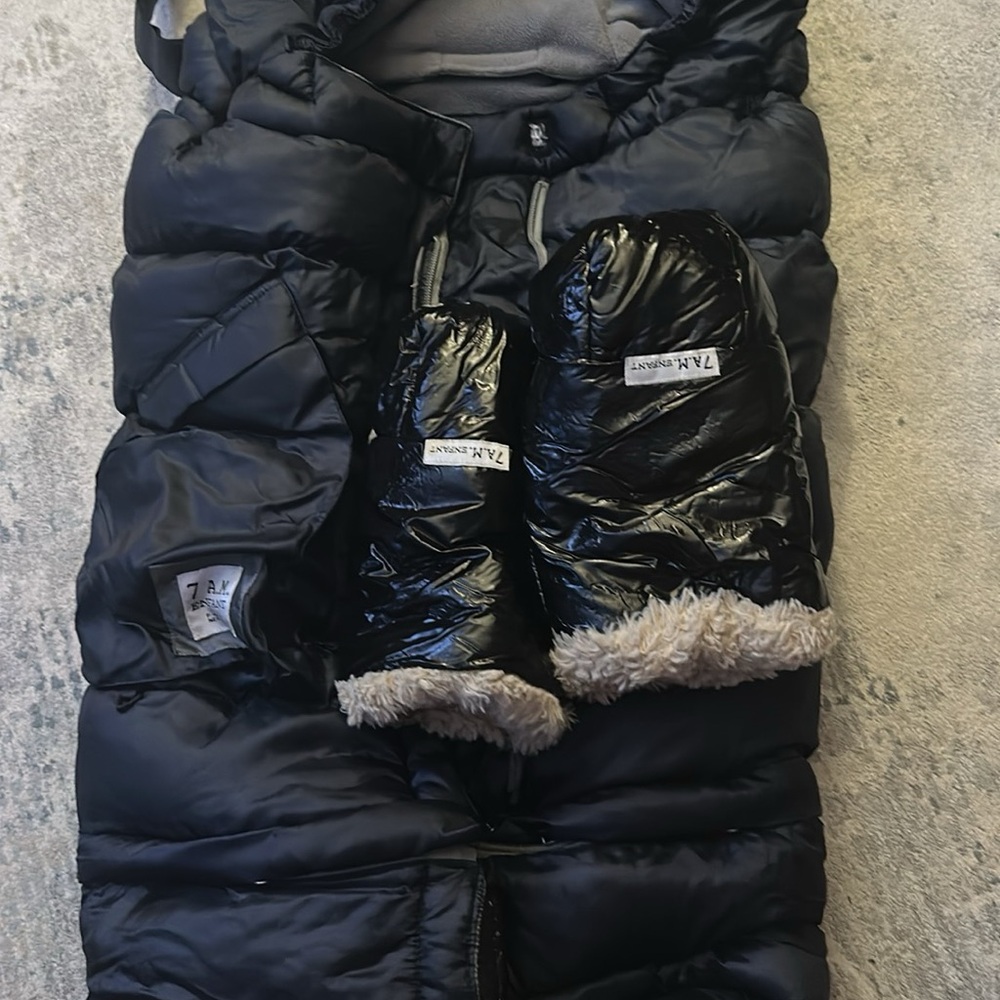 Black Puffer Snowsuit with Mittens